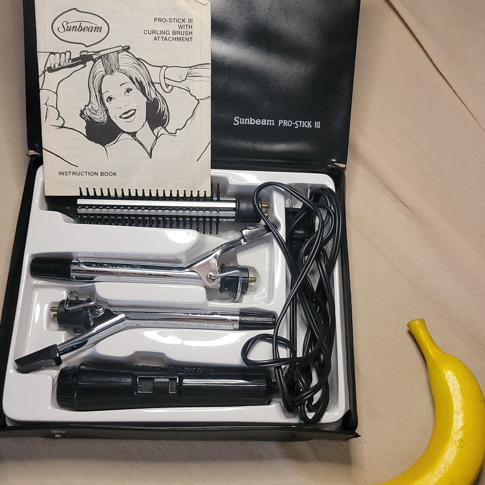 Sunbeam Pro-Stick III Curling Iron Set with Brush Attachment Vintage